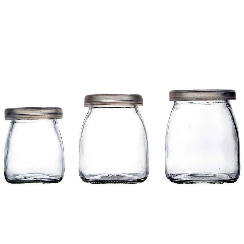 
Hot sale household storage food round glass bottle yogurt cup 100ml 150ml 200ml pudding bottle empty glass jar 