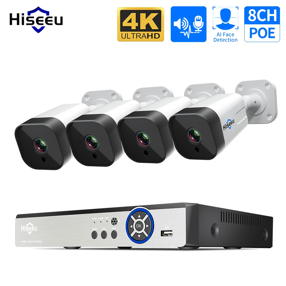Камера Наружного видеонаблюдения Hiseeu 4K 8 каналов Мп Nvr Poe Ip для