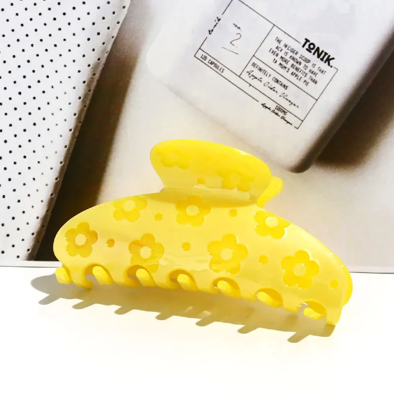 cellulose acetate engraved floral hair claws big hair claw clips for women large claw clip custom logo strong durable hair clamp