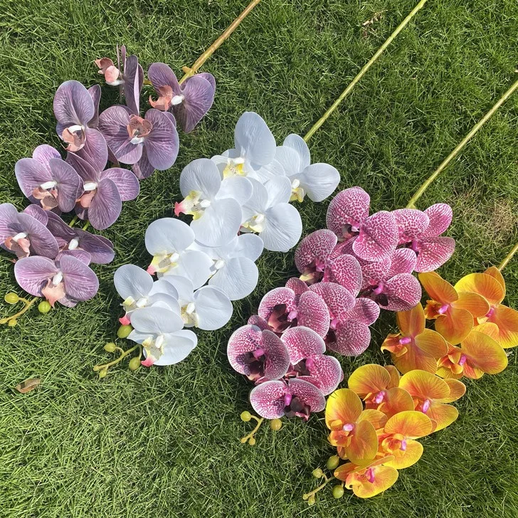 CAWELL Wholesale White Pink Real Touch 3D Orquideas Latex Cymbidium Flowers Artificial Orchid Cymbidium Phalaenopsis Flower