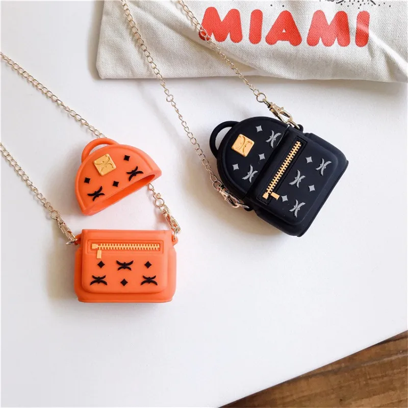 Luxury Brand 3D Cute Cartoon Diagonal Bag Silicone Earphone Cases For Airpods 3 2 1 Pro Charging Protective Box With Metal Chain