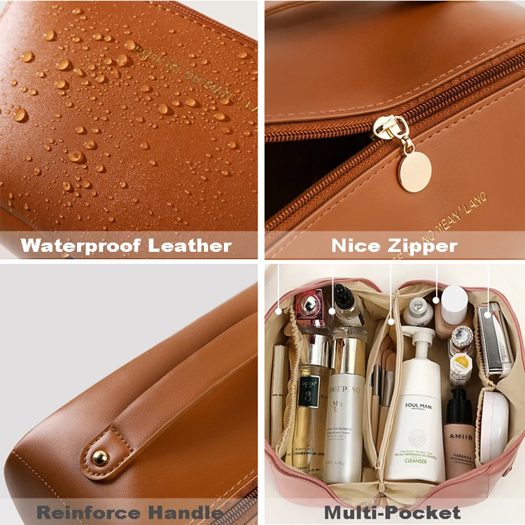 2024 New Custom Private Label Soft Pu Leather Make Up Bag Portable Cosmetic Makeup Bag Pouch Travel Organizer Bags Case