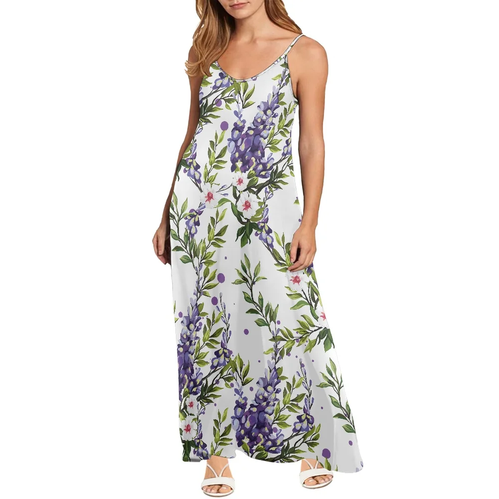 Cottagecore Floral Pattern Women Sexy Sleeveless Strap Dress Flower Printing Summer Loose Party Long Maxi Dresses Sundress 2021