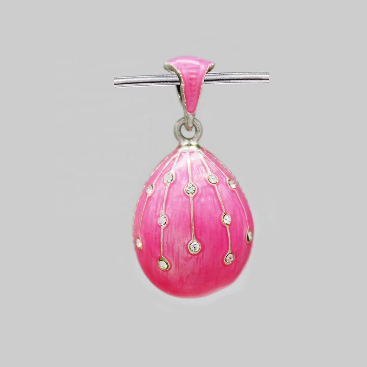 Custom Design Fashion Women Jewelry Necklace Easter Day Girls Silver Plate Pink Enamel Russian Faberge Egg Pendant