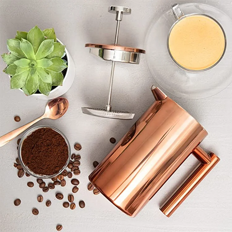 Factory Top Seller Home Cafe Blewing French Press Kitchen Household Espresso Copper Painting French Press