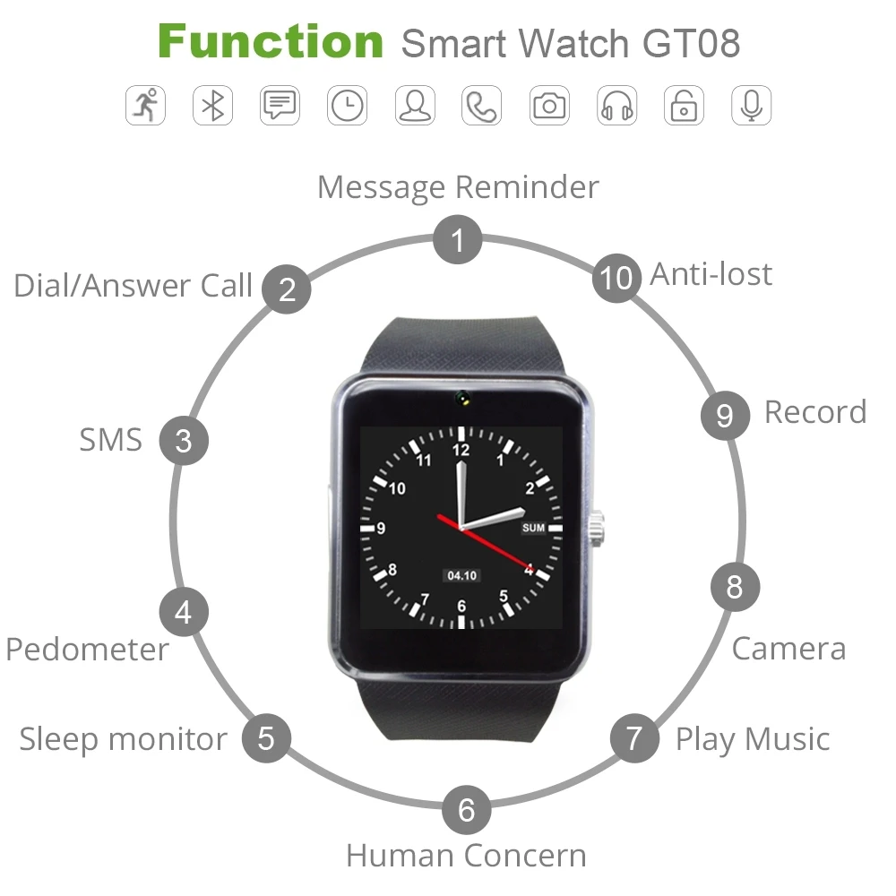 
Relo Smartwatch Gt08 Z60 A1 DZ09 Q18 Sim Card Celular 
