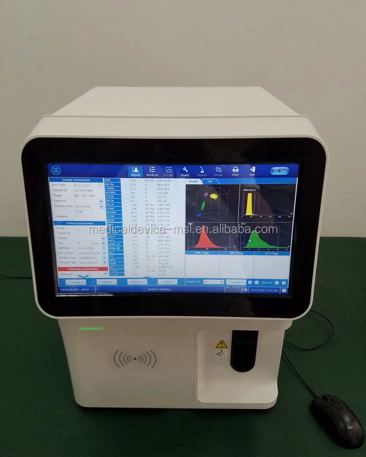 Clinical Analytical Instruments Portable CBC Blood Cell Counter 5 Part Hematology Analyzer Full Automatic for Vet and Human
