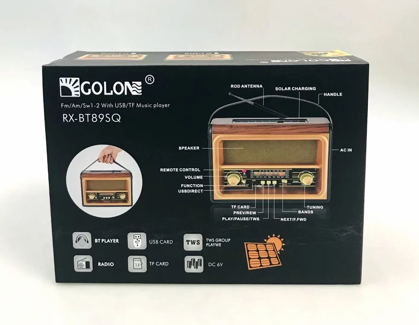 GOLON RX-BT89SQ многофункциональное радио наружная солнечная панель с ремешком Fm Am Usb
