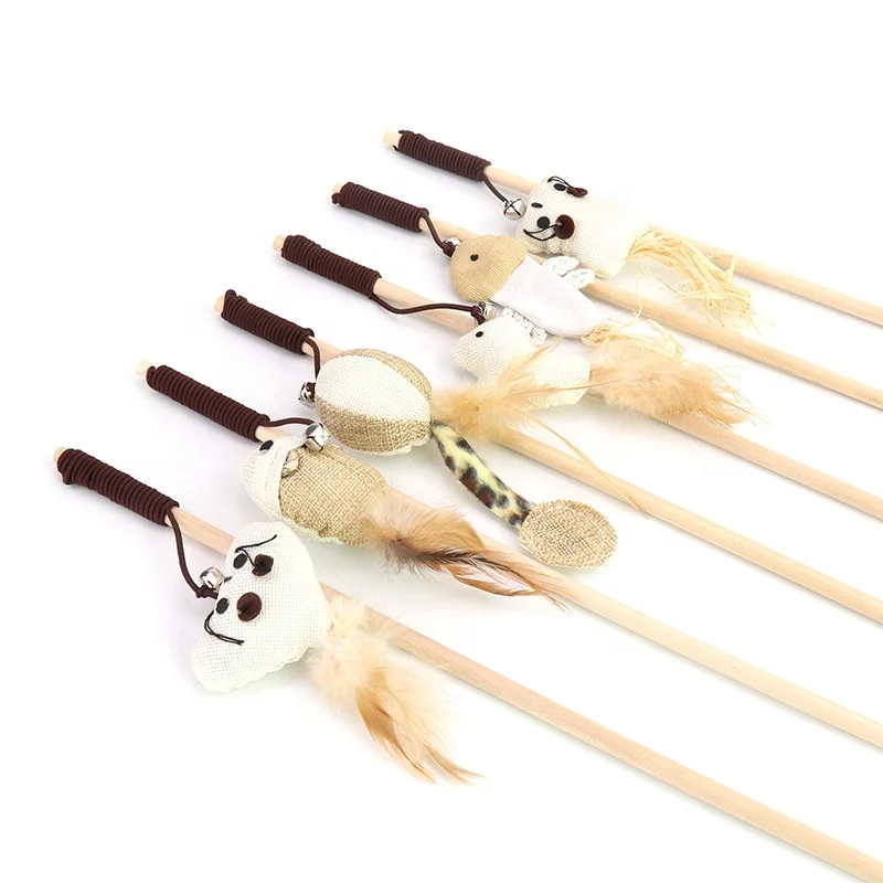 Hot pet supplies wooden stick cat teaser with bells bite-resistant mouse fish cat toys pet toys