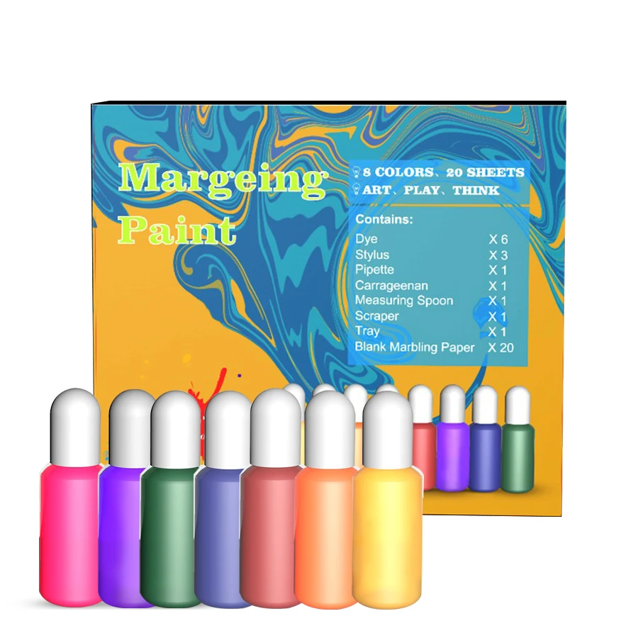Hot selling 12 colors water marbling paint kit 4-15 years old girls and boys marbling painting art gift set