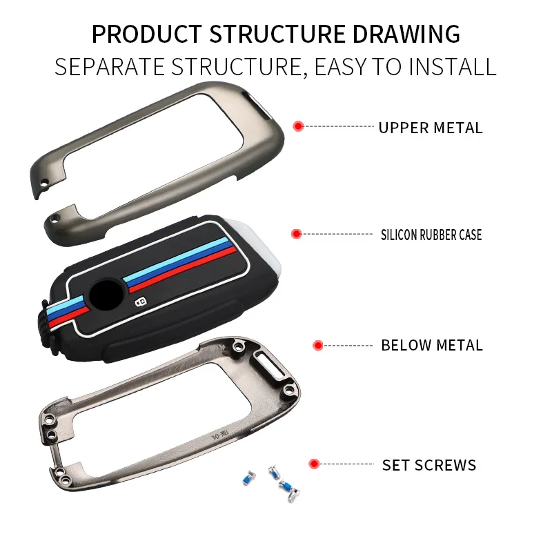 Remote Key Shell Zinc Alloy Cover with Metal Keychain Smart Car Key Case Protection Suitable for Bmw X7