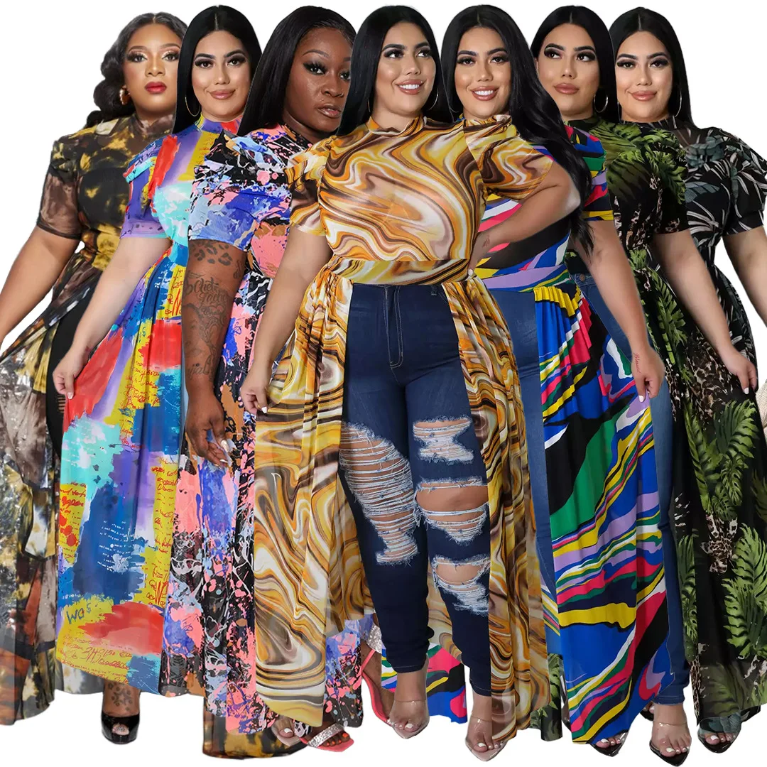 Fashion 2023 Plus Size Long Dress Women High Waist Stacked Sleeves Evening Hollow Out Dress For Women