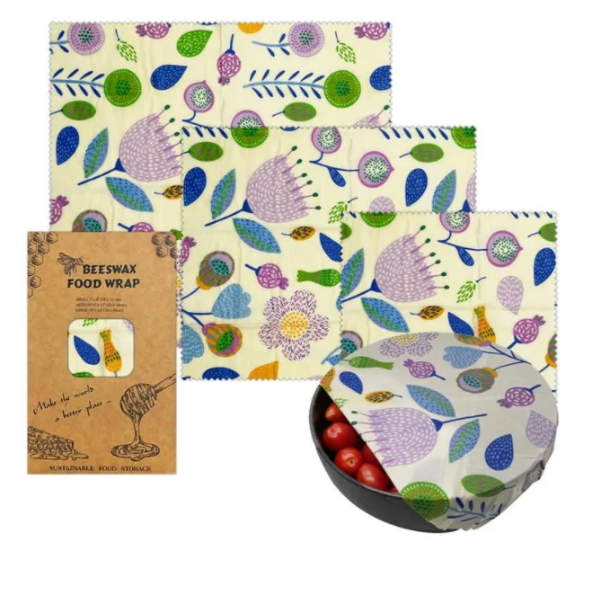 3 Pack  Eco-Friendly Zero Waste Organic Cotton Assorted Vegan Plastic and Silicone Free  soy wax beeeswax  Food Wrap