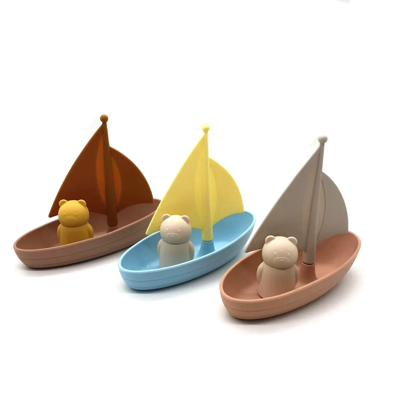 Mold Free Kids Gift Toy, Baby Bath Playing  Bathtub Fun, Cute Bear Silicone Boat Toys Set
