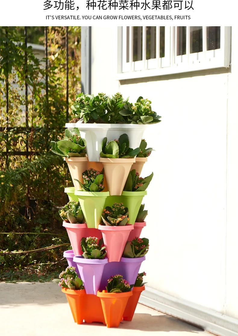 5 Tier Vertical Garden Planter Smart Planting Tray for Home with Movable Wheels Stackable Pot for Vegetables Flowers Plastic