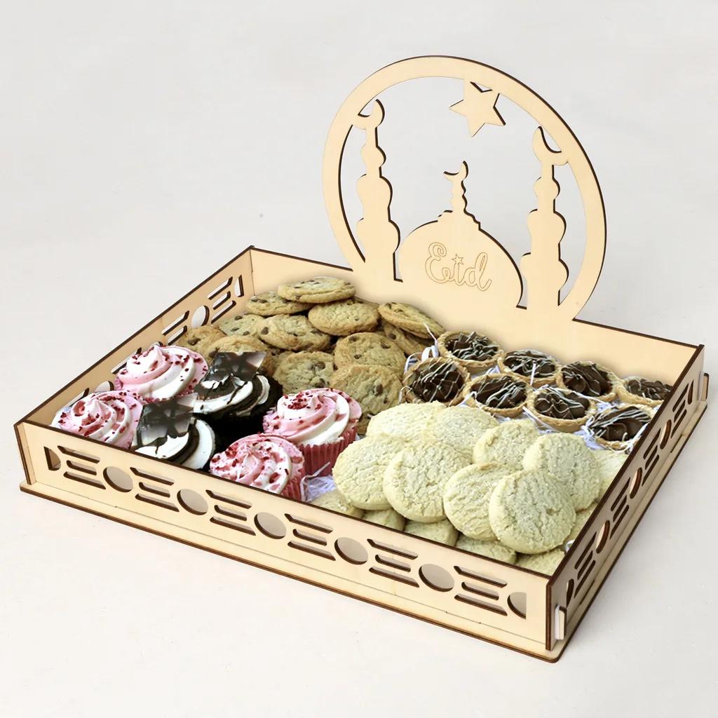 2022 Wooden decoration Eid Mubarak Ramadan Kareem Gul Bong/table decoration dessert tray crafts wholesale pallet