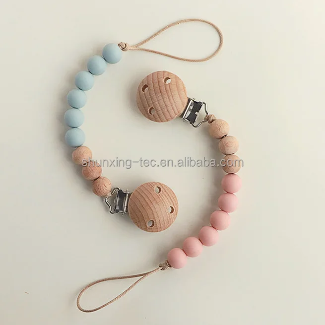 Hot Amazon Add Logo Plush Chain Speenkoord Silicone Heart Shape Soother Baby Pacifier Clip for New Born