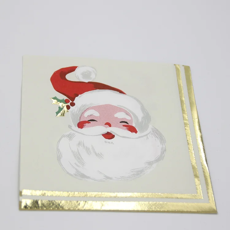 Customized Logo Printing Santan Xmax Party Tissue Disposable Cocktail Gold Foil Printed Paper Napkins