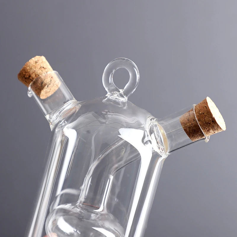 56H Wholesale Oil and Vinegar Dispenser 2 in 1 Glass Cruet With Cork Stopper For Kitchen Soy Sauce Vinegar Bottle
