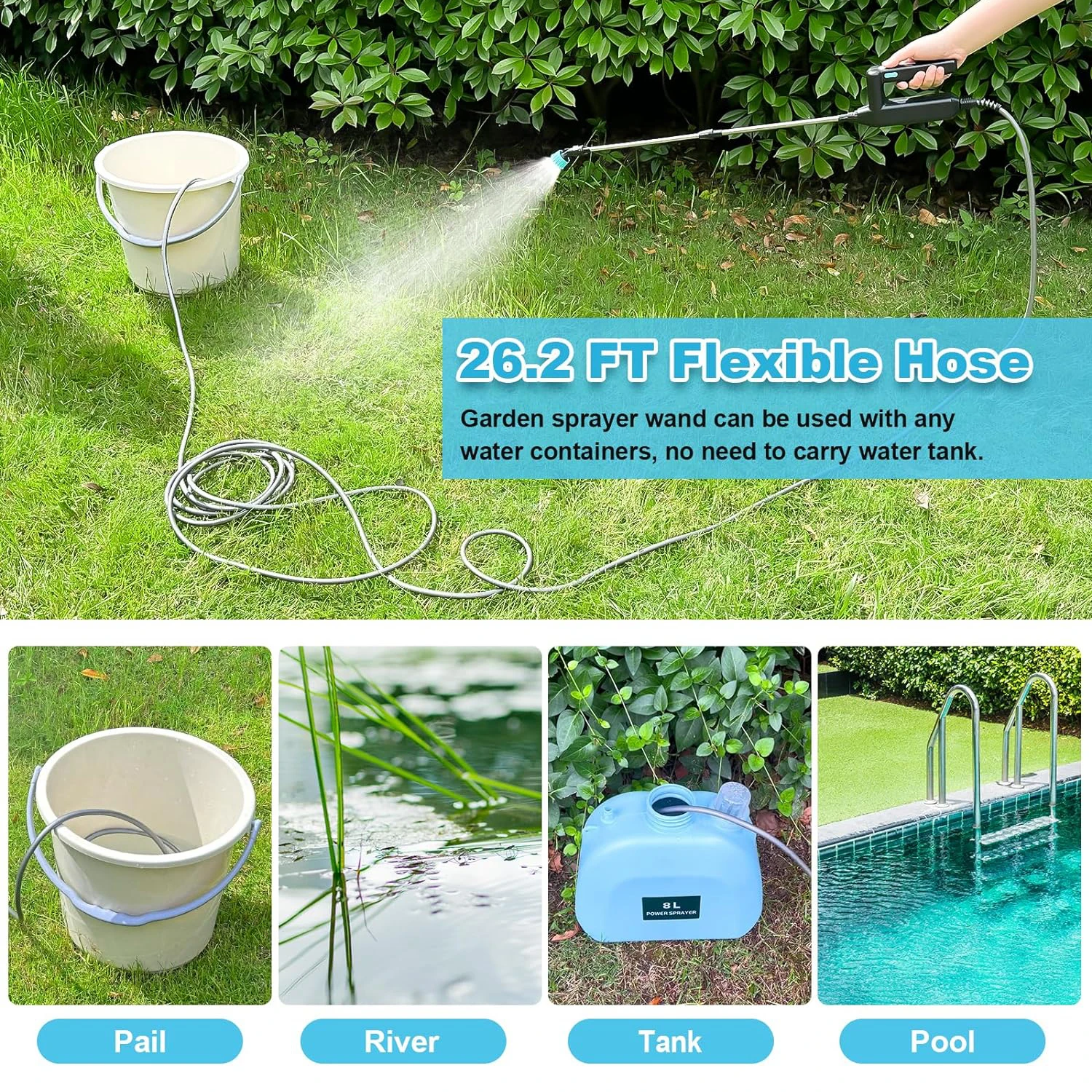 Battery Powered Stick Sprayer Wand 32 inch Telescopic Wand Rechargeable Battery Powered Electric Garden Watering Sprayer