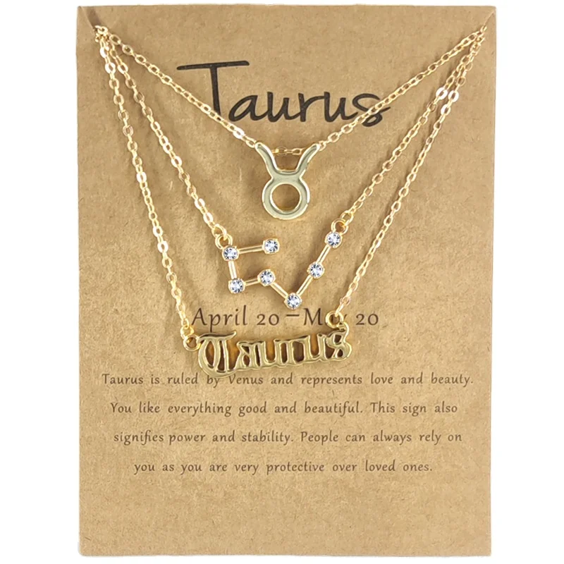 3Pcs/Set Cardboard Star Zodiac Sign Pendant 12 Constellation Charm Gold Necklace Aries Cancer Leo Scorpio Necklace Jewelry Gifts