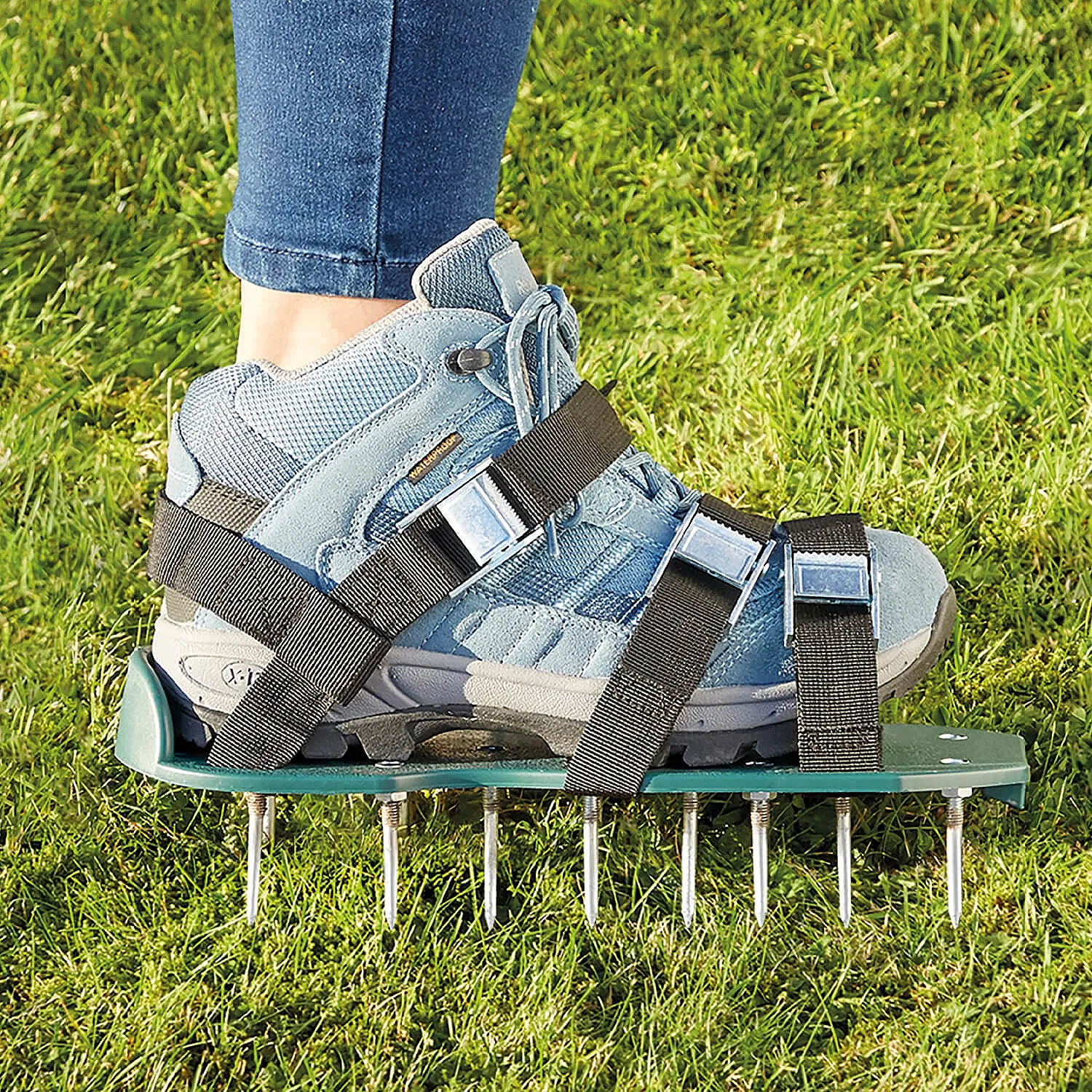 strap these aerator sandals onto your feet and walk Lawn Aerator Sandals penetrate soil add oxygen, water and fertiliser