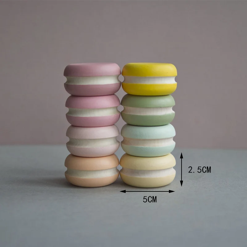 Newest Design Educational Macarons Wooden Pretend Play Food Dessert Toy Set for Kids