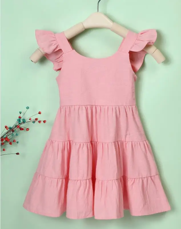 Solid Color Cotton Linen Girls Bohemian Sleeveless Long Skirt Baby Girls  Party Dress