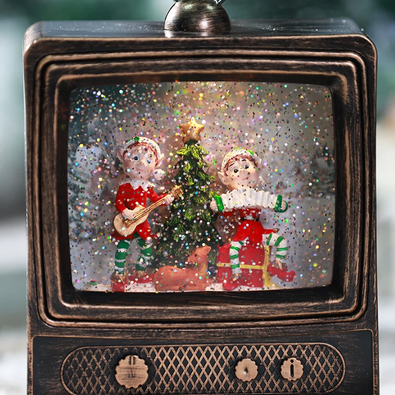 spinning Christmas tree Musical Christmas Snow Globe TV, Lighted USB/Battery Operated, Christmas Creative Gifts