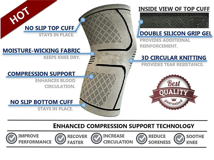 Great sports Knee leg Support Fitness  weightlifting elbow Compression Sleeve Knee Brace  knee massager medical pads 7mm