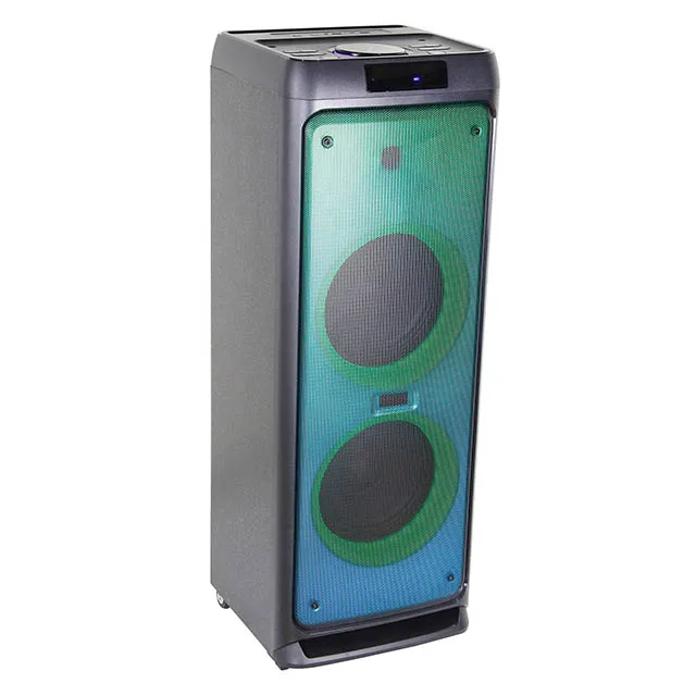 Manufacturer wooden speakers Dual 12 inch party speaker karaoke portable trolley speaker with fire light