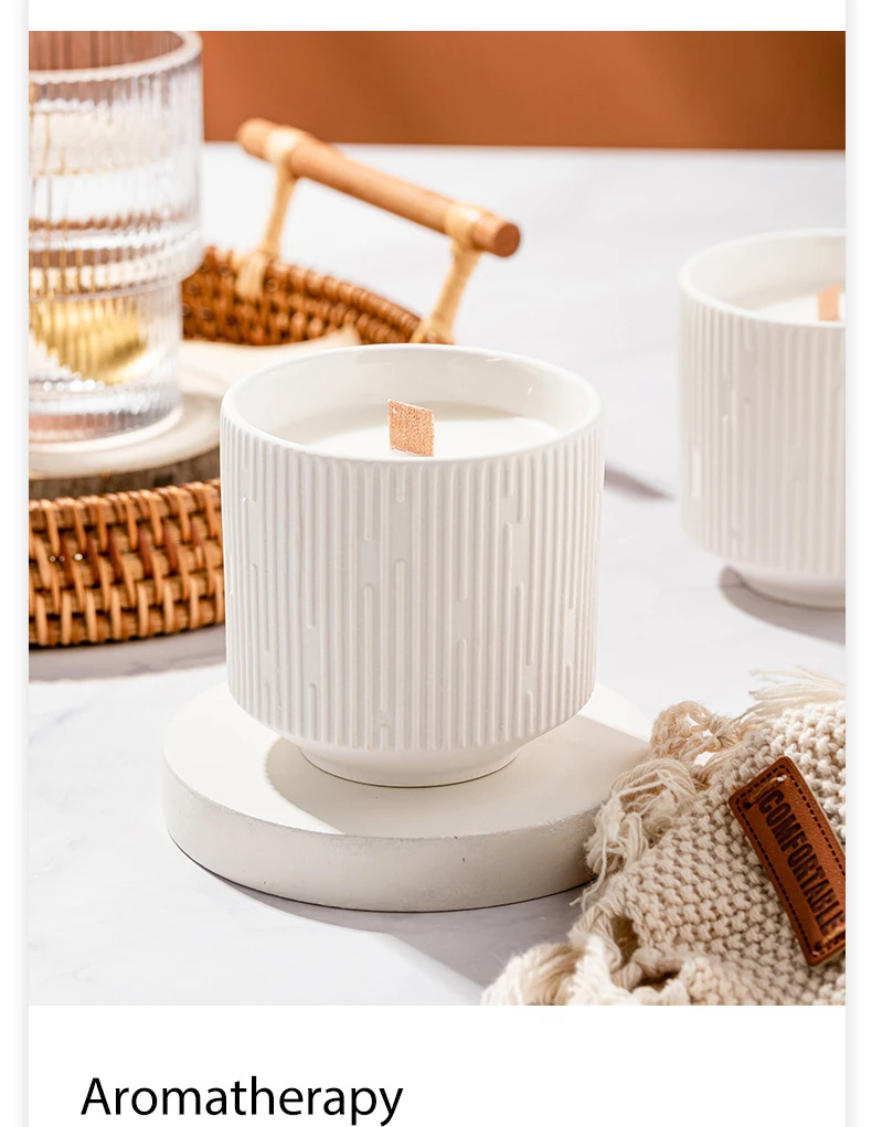 Christmas gift Nordic crafts ceramic scented candle wooden wick white candle