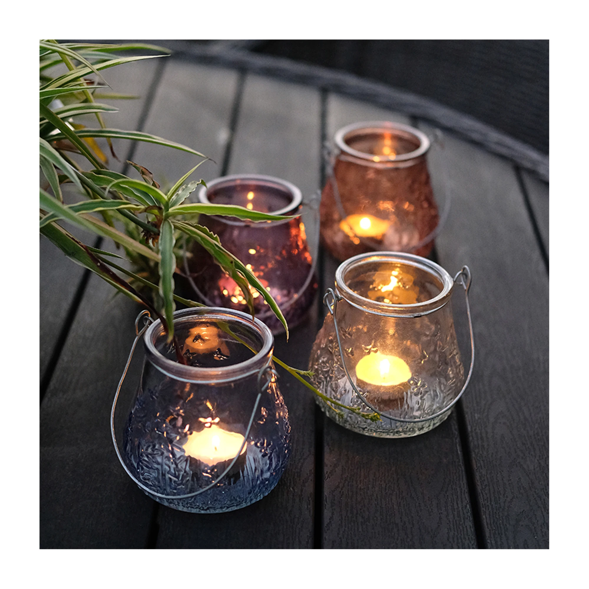 Transparent Glass with Pattern  Hanging Candle Holder Spring Style with Butterfly and Flower Pattern for Wedding Decoration