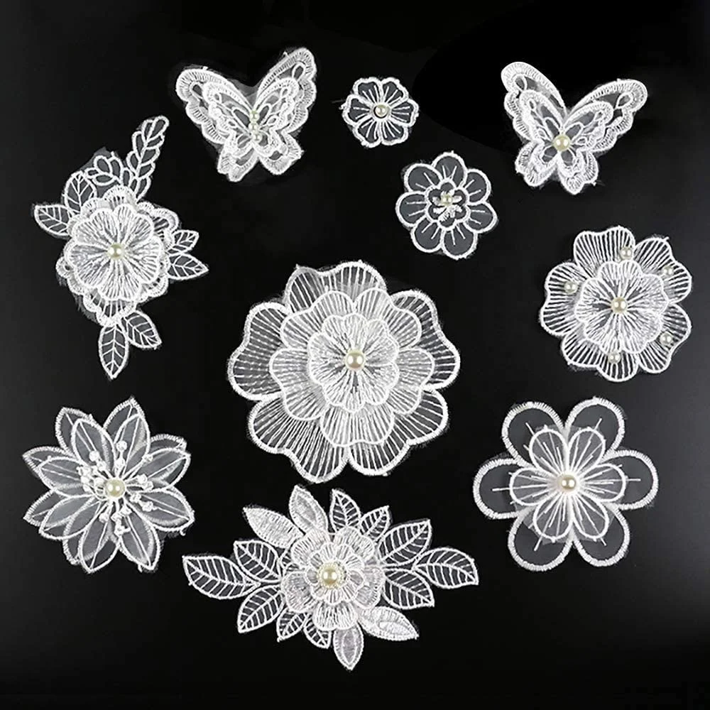 New diy handmade beaded lace flower cloth patch embroidery lace bud wedding dress decoration accessories accessories