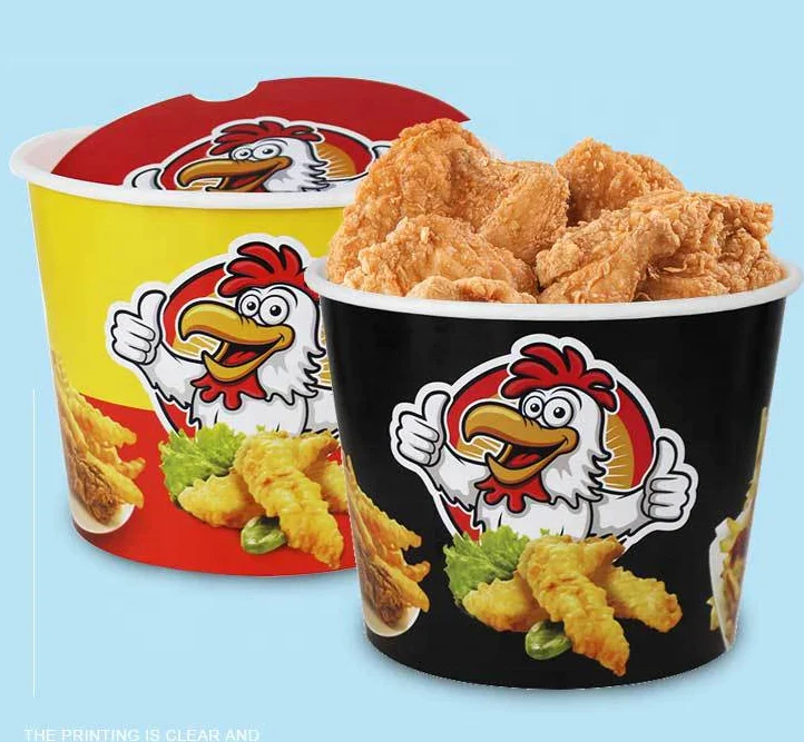 Custom Logo Printed Disposable Paper Food Barrel Cup Tub 64oz 85oz KFC Fried Chicken Bucket with Lid