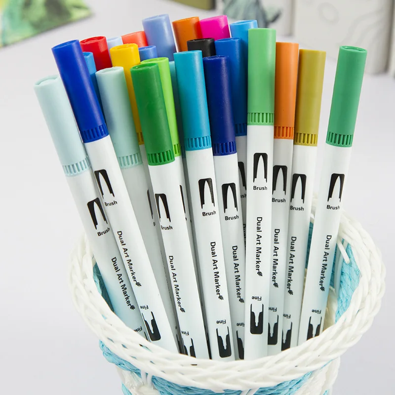 12-Color Dual Tip Watercolor Brush Pen Set for Painting, Sketching & Art Projects