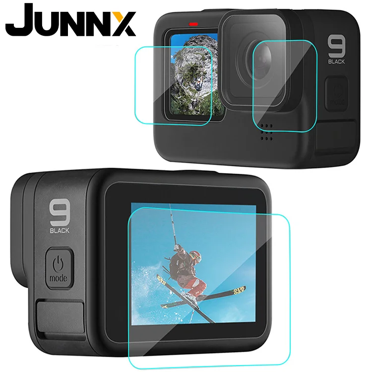 JUNNX 0.25mm Sensitive Touch Back/ Front Screen Protective Film Tempered Glass Go Pro 10 9 Screen Protector for Gopro Hero 9