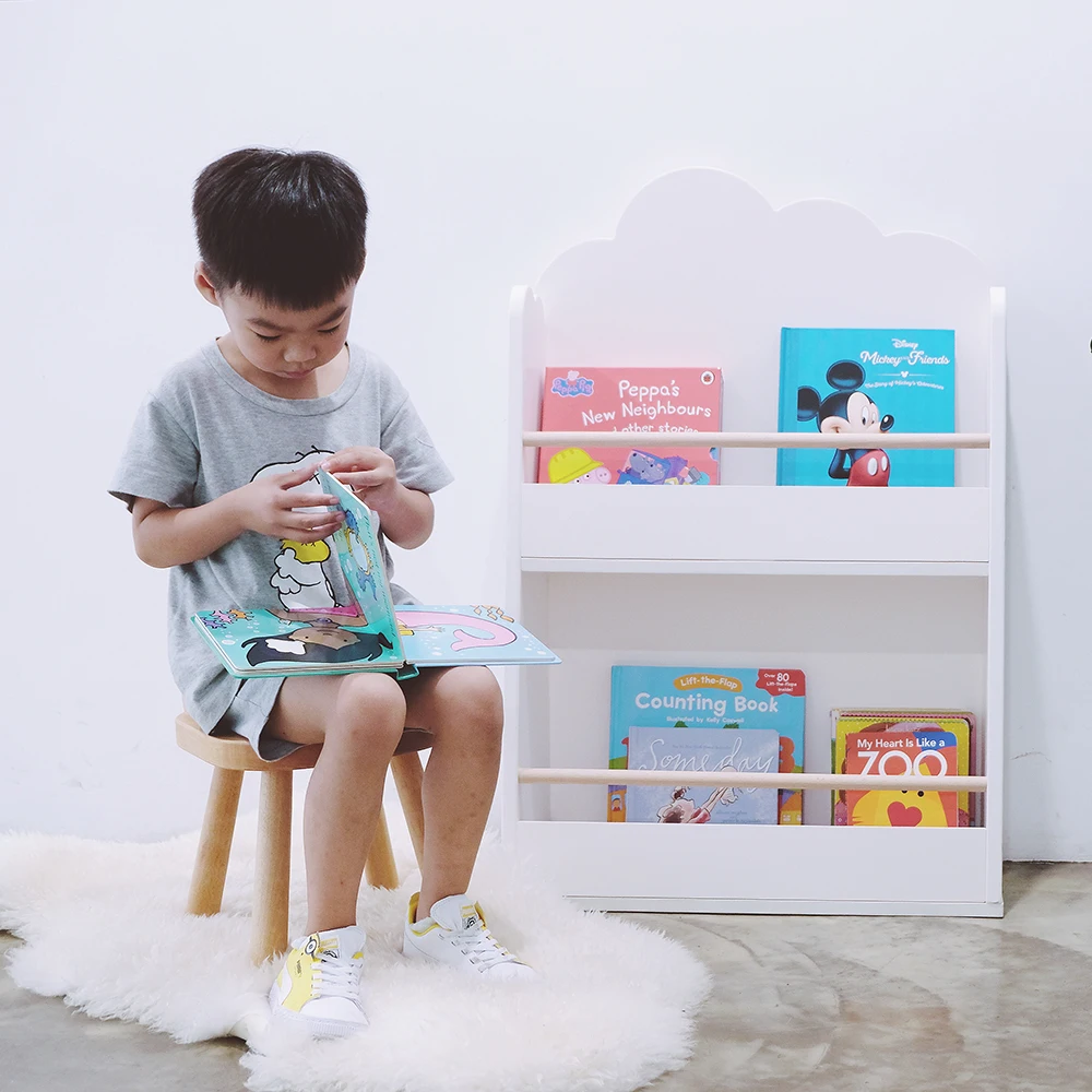 Высококачественная деревянная белая детская учебная книжная полка