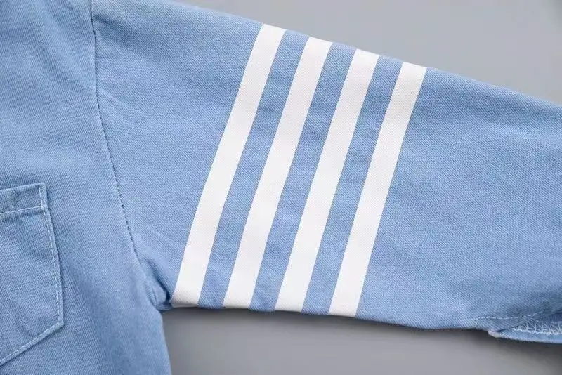 Wholesale jean stripe spring autumn boy denim shirts pants 2 pieces suit