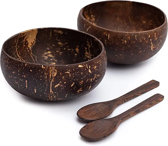 Old coconut shell bowl breakfast oatmeal bowl coconut shell tableware sugar water light food container