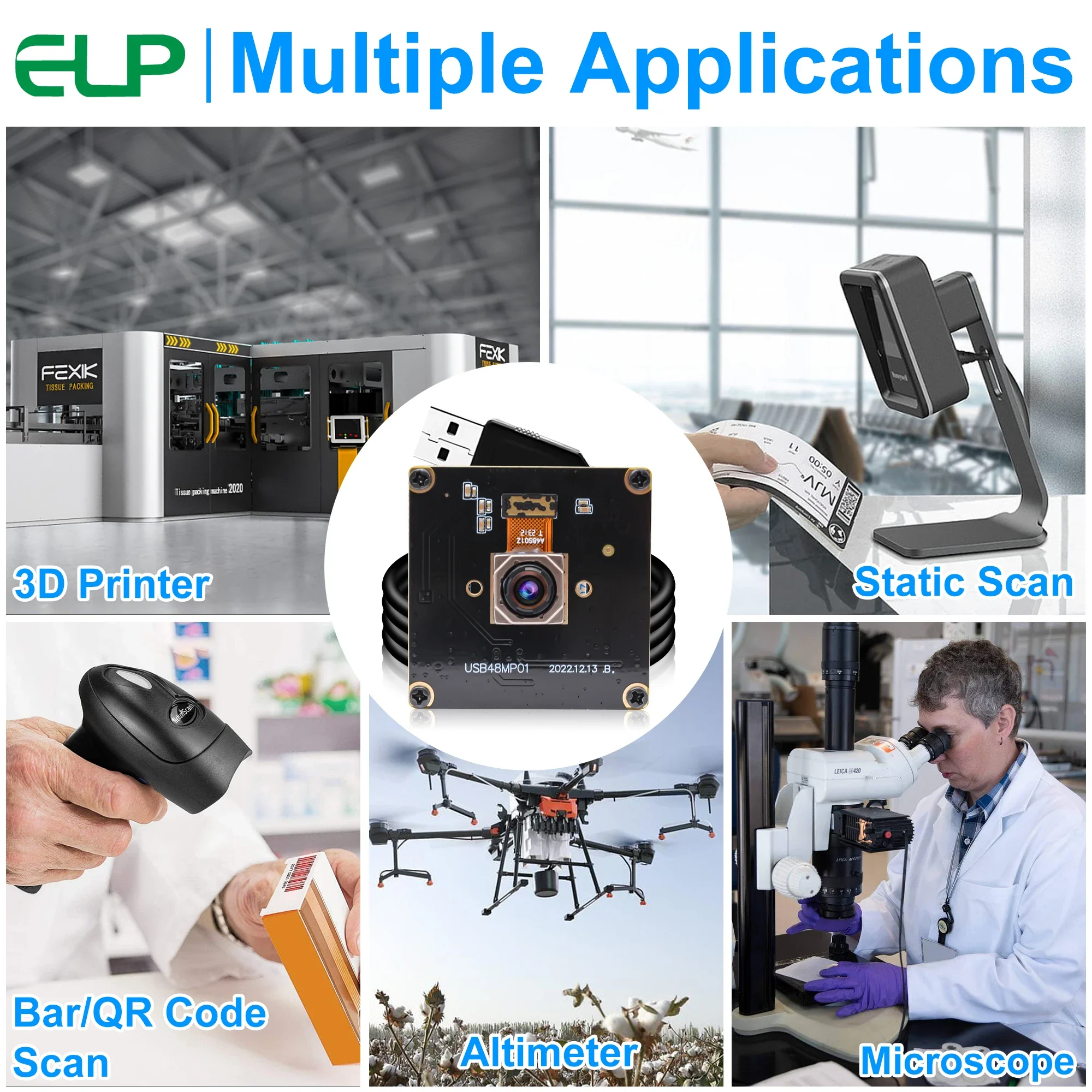 ELP 48MP Autofocus USB Camera 70 Degree Webcam UVC Free Driver Mini Camera Module for Security Video Scanning Tablet Laptop PC