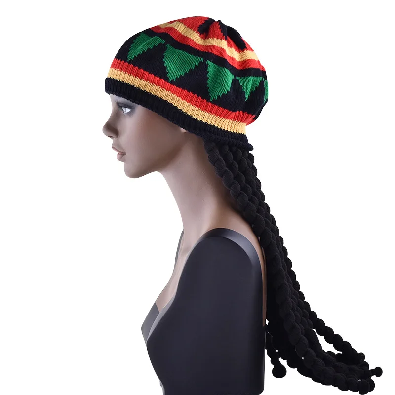 Wholesale Jamaican Style Rasta Hat with DreadLock Long Black Hair with Cap Costume Accessory