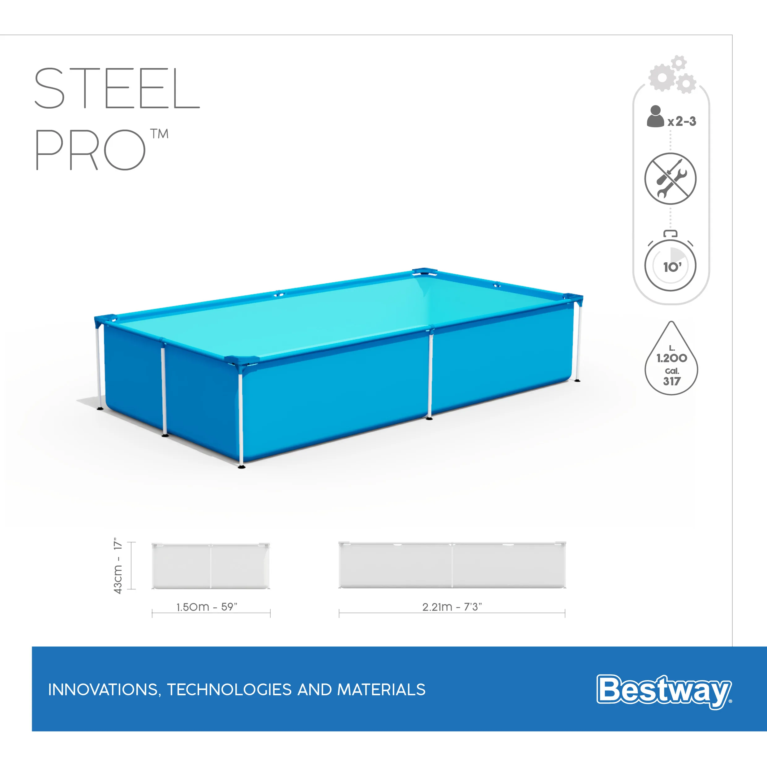 Steel Pro Pools Rectangular No-Tool Setup 3-Ply Liner Durable And Puncture-Resistant With Corrosion Resistant Steel Frame Pool