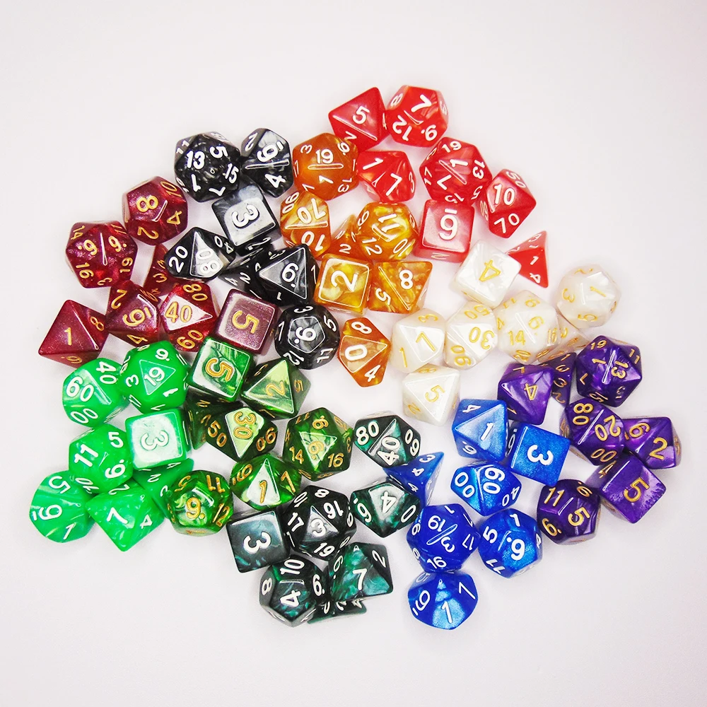 7 Pcs/set Desk Polyhedral Custom Dice DND Acrylic Set in Tube Packaging or Bag Multi Side Gaming