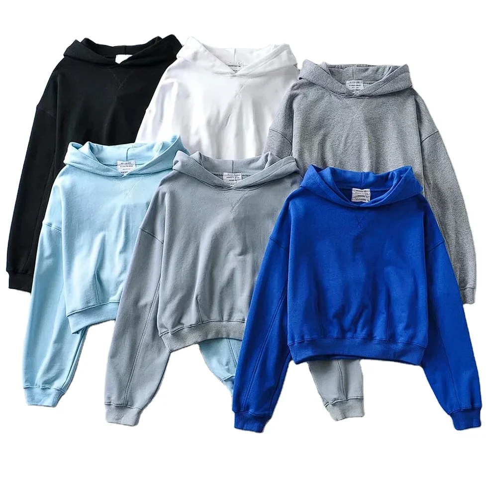 
custom logo cotton crew neck long sleeve women crop top hoodie 