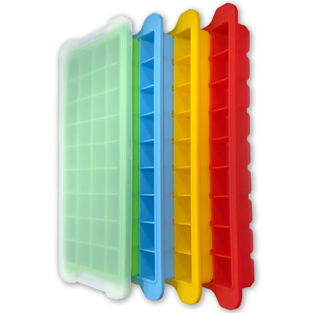 36 Cavities Cocktail Whiskey Chocolate Stackable Easy Release Silicone Ice Cube Tray Molds With Covers