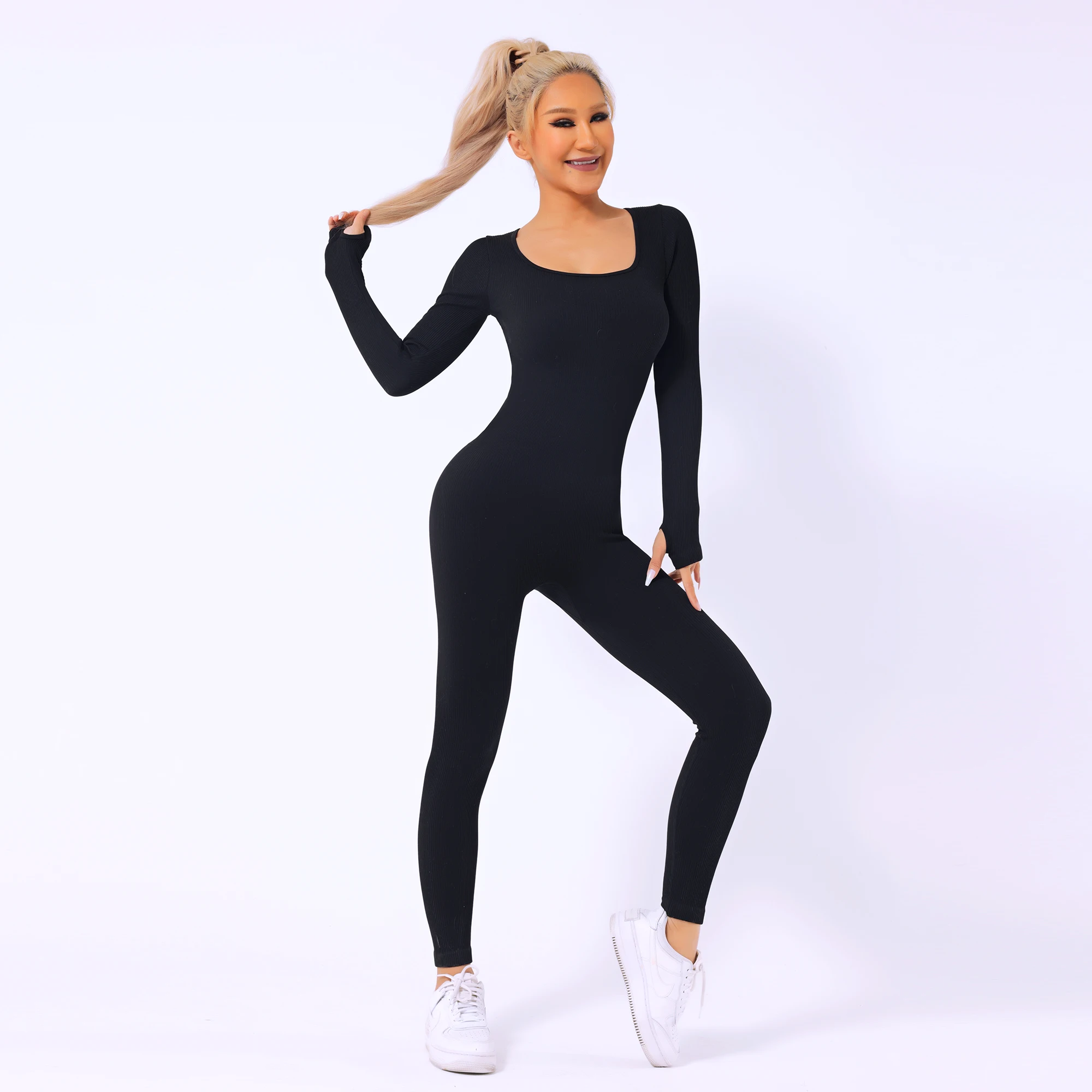 Wholesale Custom Logo Quick Dry Breathable Half Zip long Sleeve one piece  Workout Rompers  Playsuits Bodysuits
