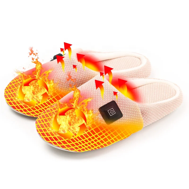 USB Heated Slippers 3.7V Rechargeable Battery Heating Shoes with Anti-Skid Rubber Sole Winter Shoes for Home Slippers Fluffy