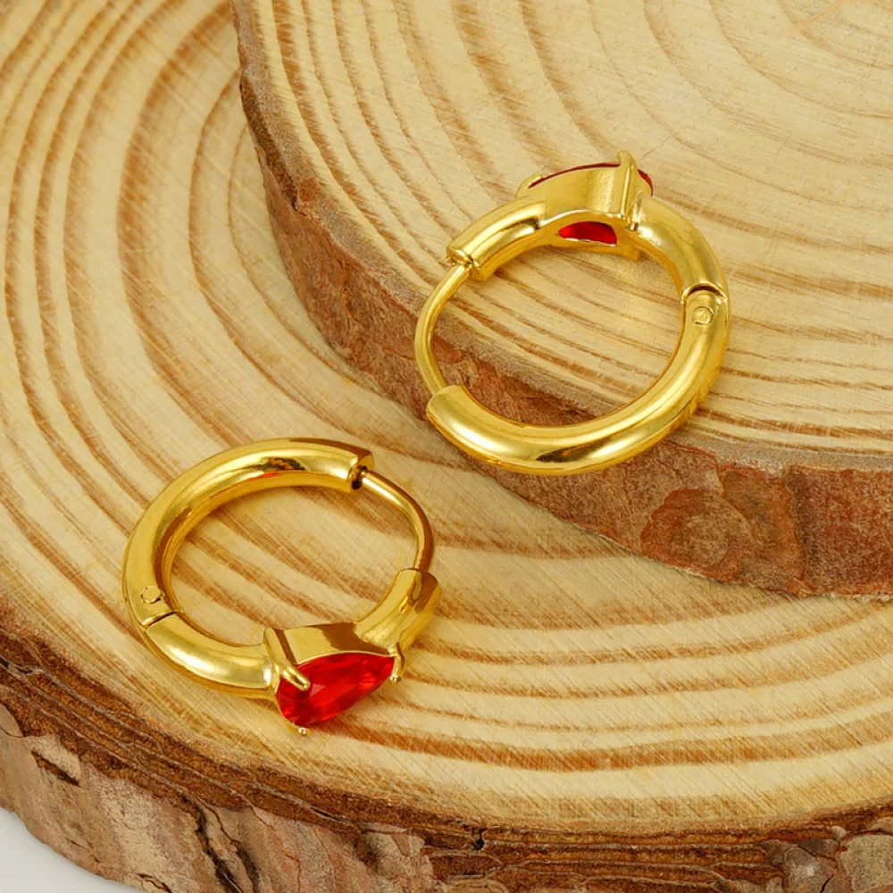 Trendy Women Jewelry Stainless Steel Teardrop Cubic Zirconia 18K Gold Plated Small Huggie Hoop Earrings