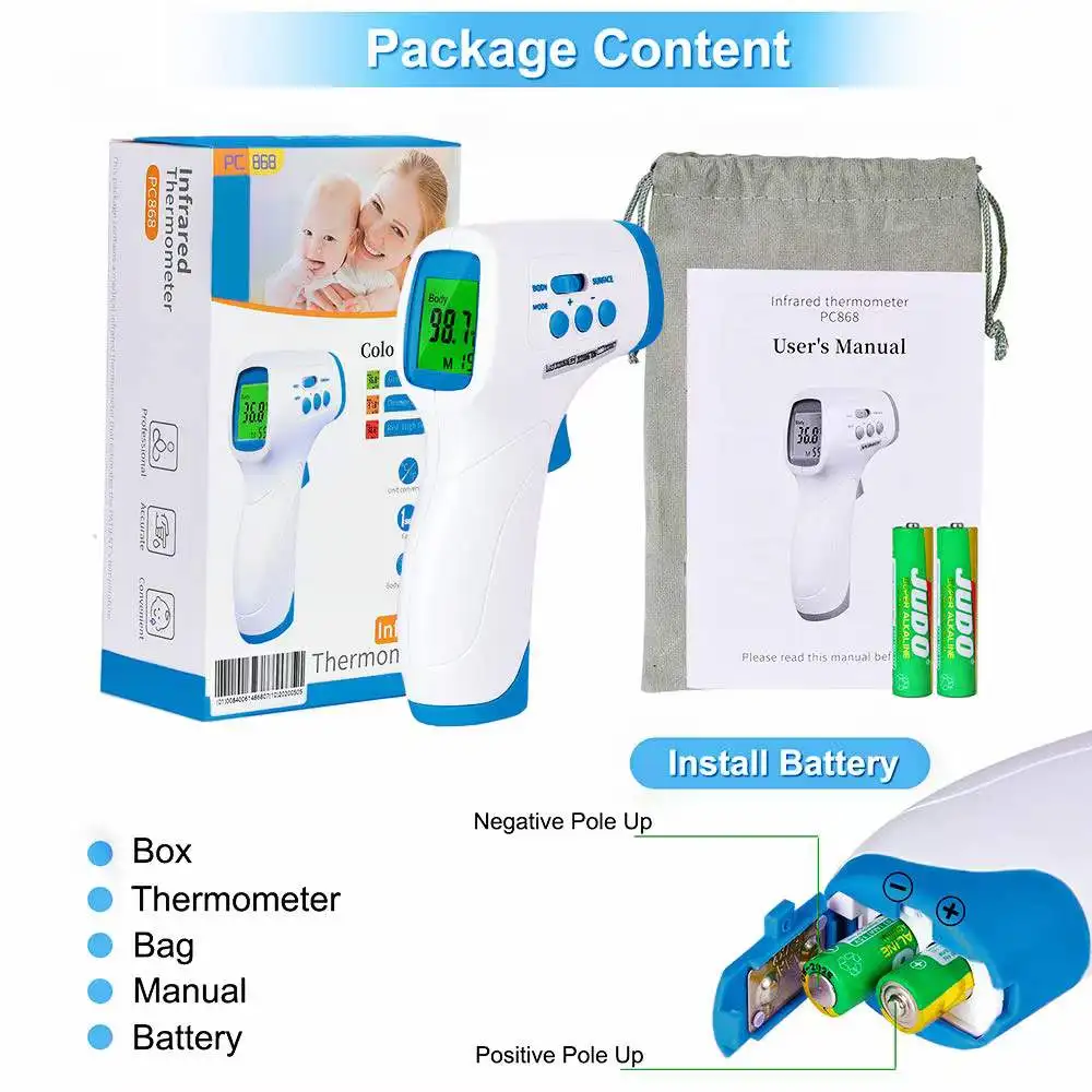 No Contact Digital Infrared Forehead Thermometer With three Color back light